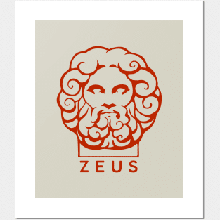 Zeus, Ancient Greece mythology, Stylized head with red ink Posters and Art